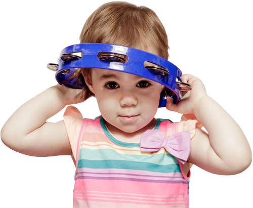 Little girl with blue tambourine