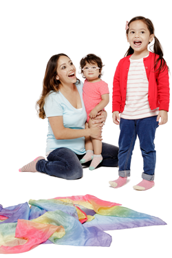 Mom and daughters singing