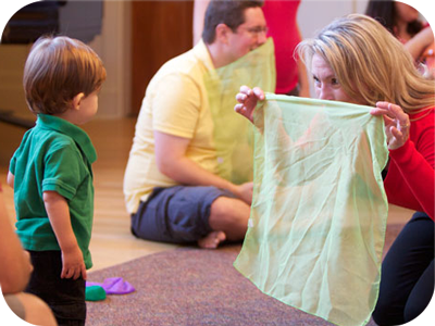 Playing with scarves in a Music Together class