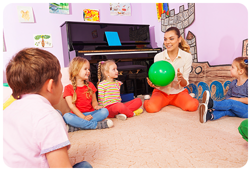 Kids in Circle with Grownup Playing Ball-passing Game