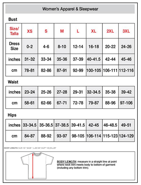 Hanes Size Chart